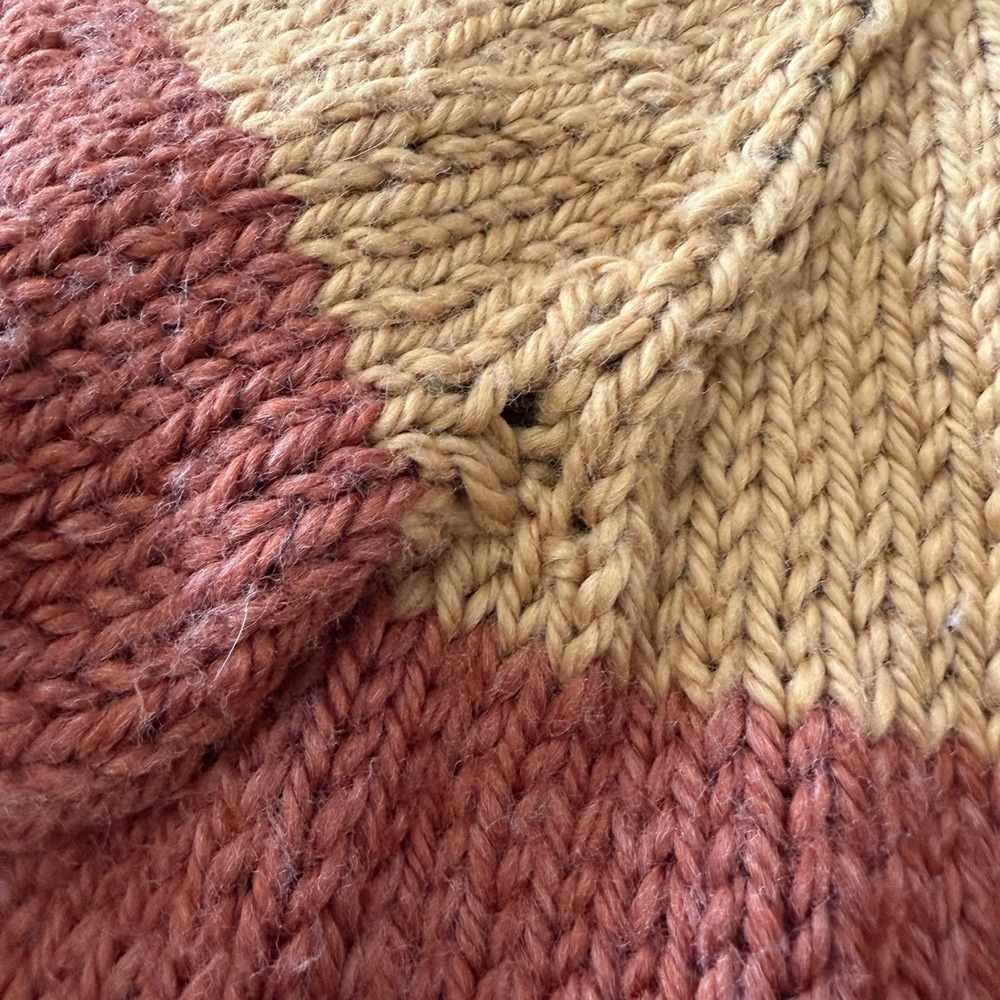 VTG Wool Sweater Hand Knit Chunky Cream beige Brown Tan est. Size XL  Oversized - Picture 7 of 7